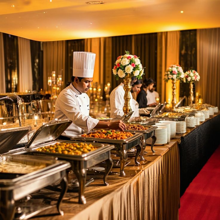 Home a,chef,meticulously,arranges,a,professional,catering,setup,,featuring,elegantly